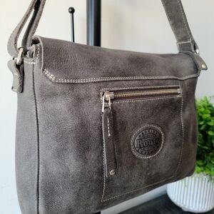 Roots Grey Leather Messenger Saddle Bag